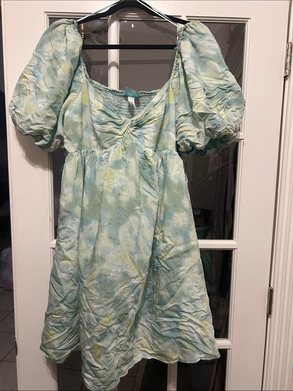 Tie-Dye Puff Sleeve Mini Dress